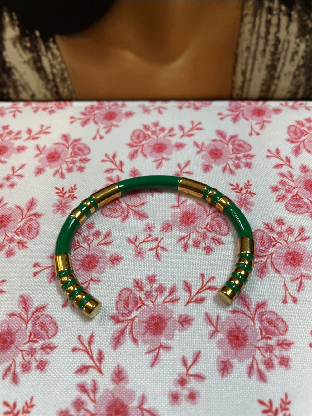 Green and Gold Open Cuff Bracelet  NWOT Stainless Steel